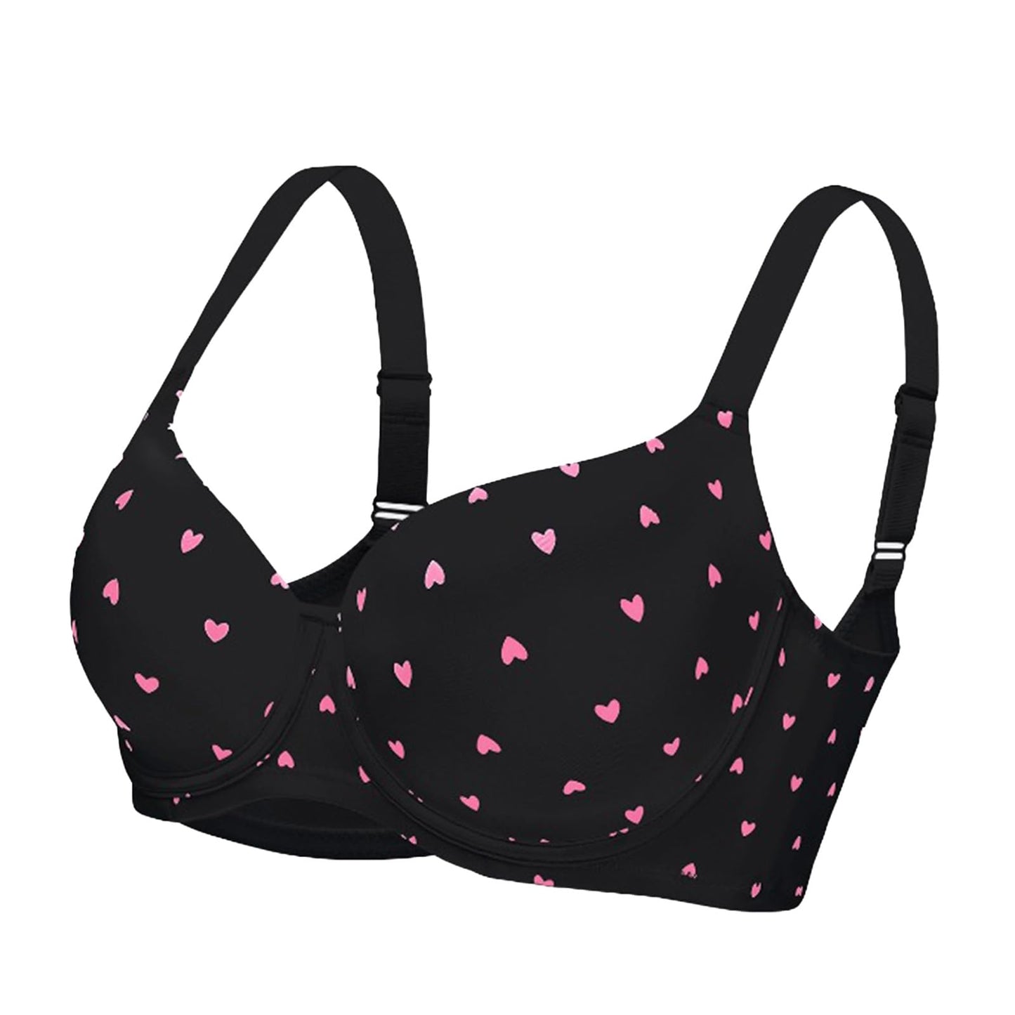 Women's Heart-Print Bra Seamless Full-Cup Soft Underwire Support Lift Bra B-G Cups T-Shirt Bra