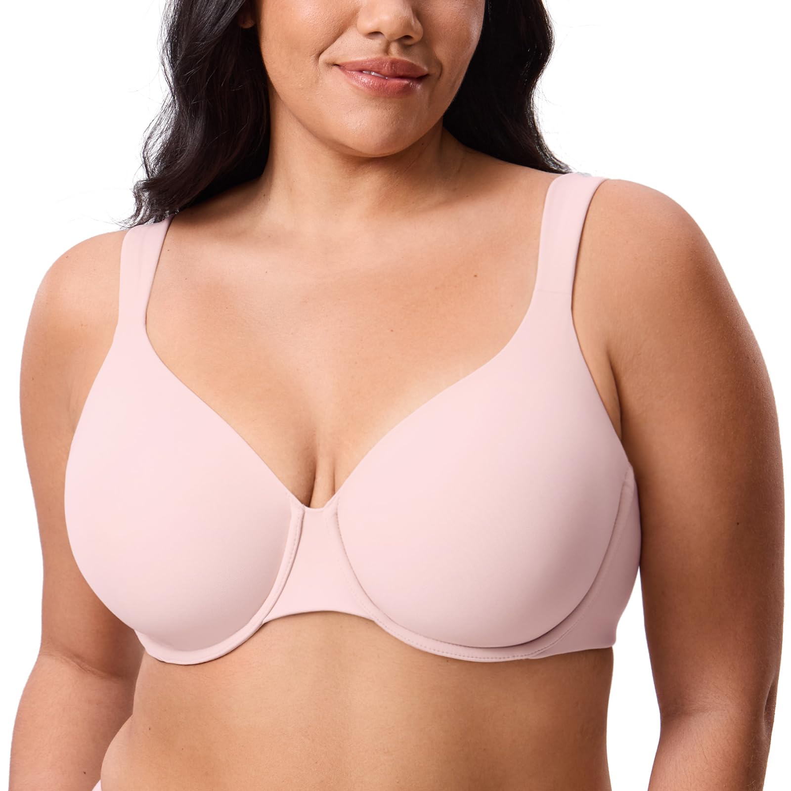 DELIMIRA Women's Inbarely Lift Full Coverage Bras Plus Size Unlined Supportive T Shirt Underwire Seamless Bra