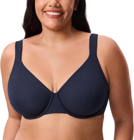 DELIMIRA Women's Inbarely Lift Full Coverage Bras Plus Size Unlined Supportive T Shirt Underwire Seamless Bra