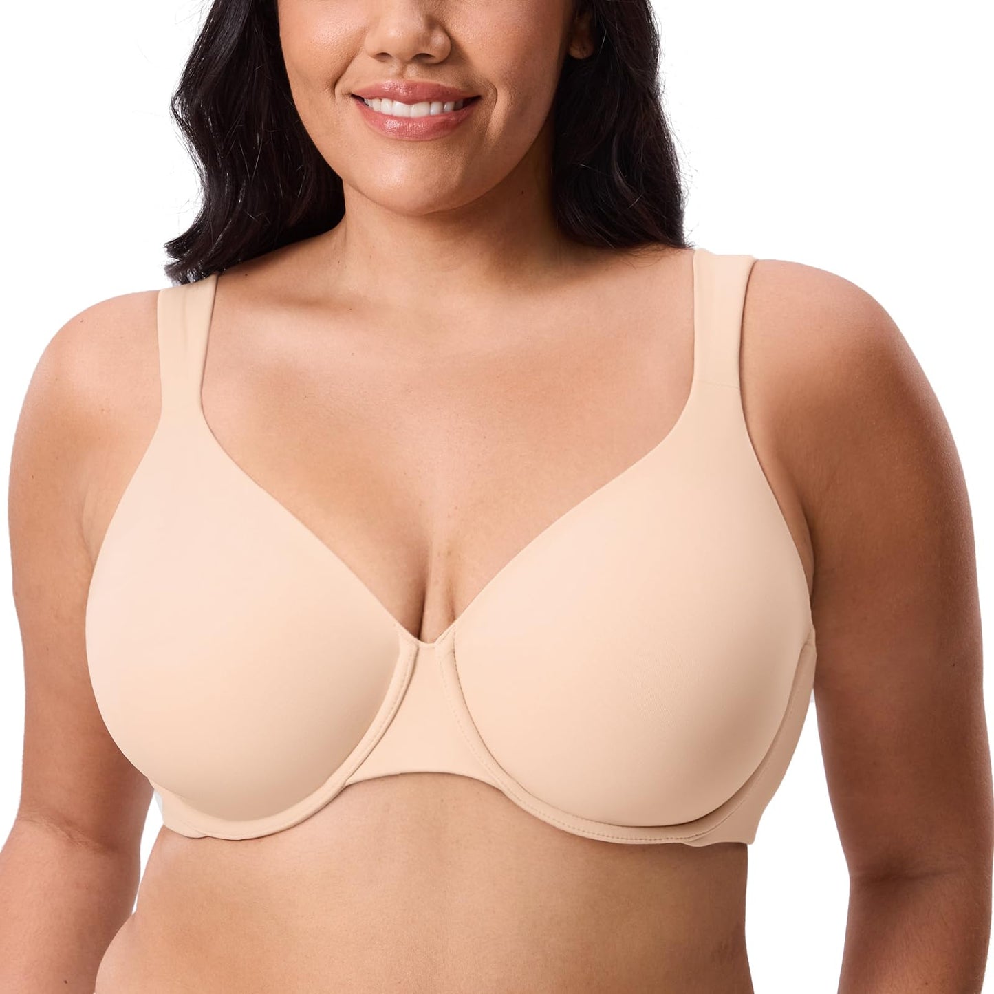 DELIMIRA Women's Inbarely Lift Full Coverage Bras Plus Size Unlined Supportive T Shirt Underwire Seamless Bra