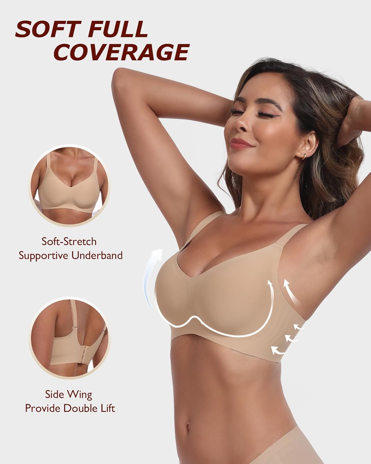 Wireless Comfortable Bra Seamless No Underwire Bras Full Coverage Push Up Women Wirefree Bras with Support