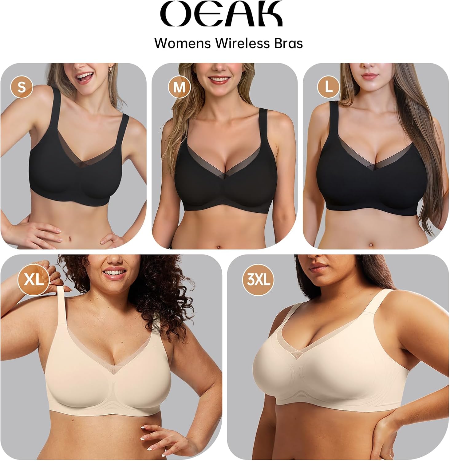 OEAK Womens Wireless Jelly Bras V Mesh Comfortable Bralette Supportive Tshirt Bra No Underwire Seamless Push Up Everyday Bras