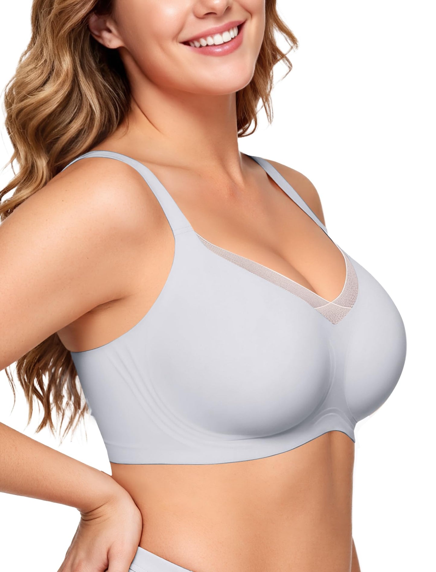 OEAK Womens Wireless Jelly Bras V Mesh Comfortable Bralette Supportive Tshirt Bra No Underwire Seamless Push Up Everyday Bras