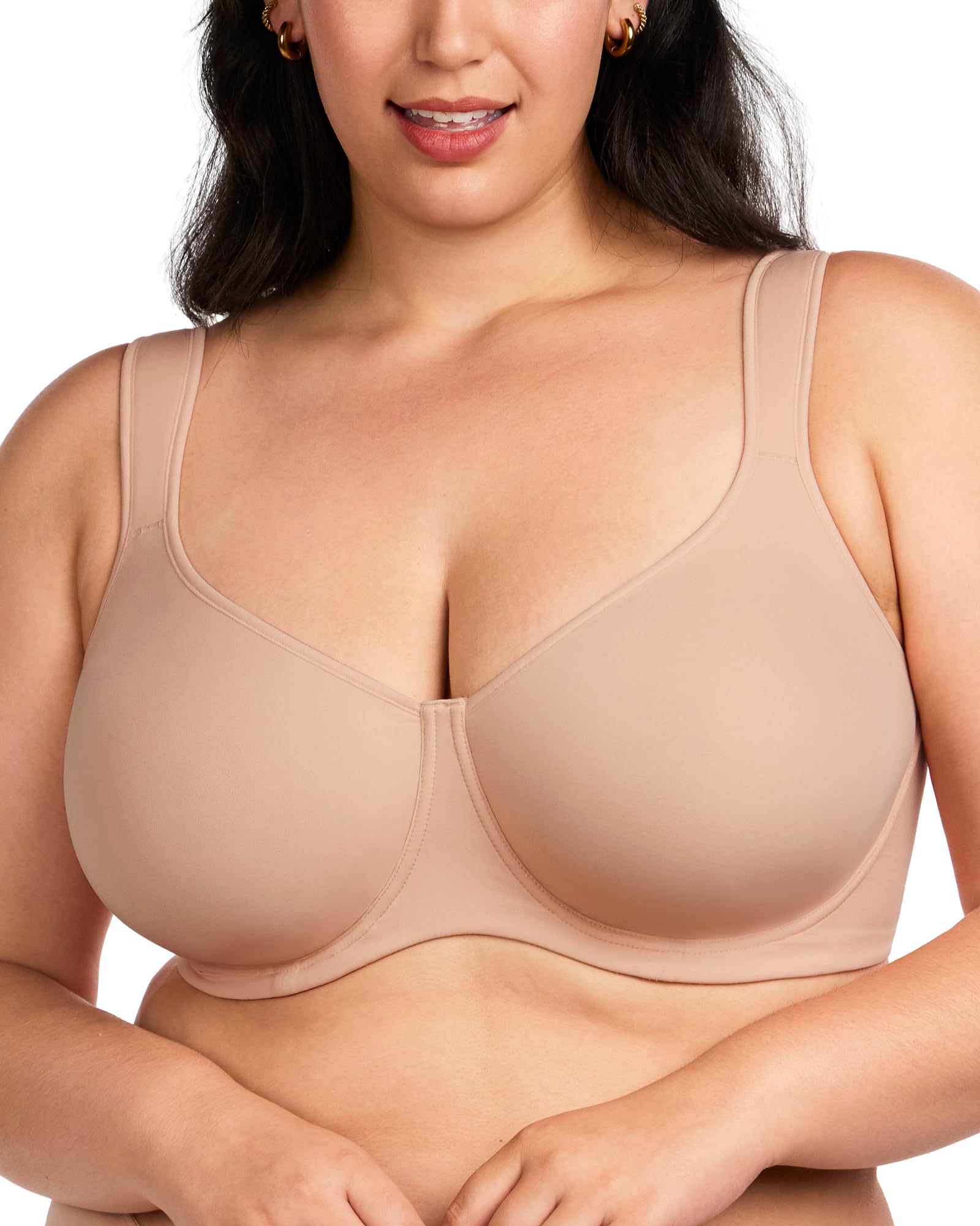 HSIA Bras for Women Minimizer Full Coverage, Plus Size T Shirt Unlined Underwire Smooth Bra, Seamless Cups Joan Ultimate Soft
