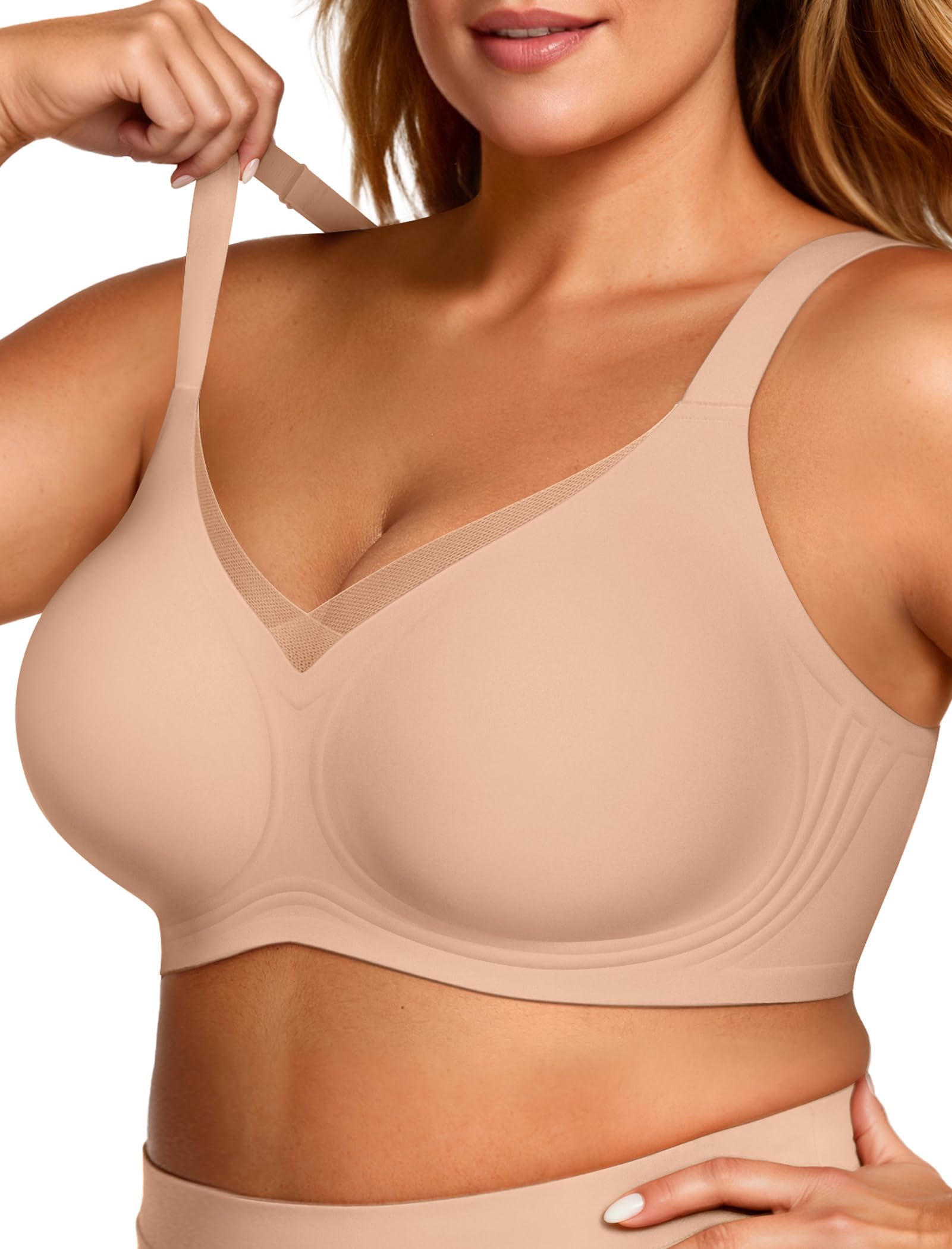 OEAK Womens Wireless Jelly Bras V Mesh Comfortable Bralette Supportive Tshirt Bra No Underwire Seamless Push Up Everyday Bras
