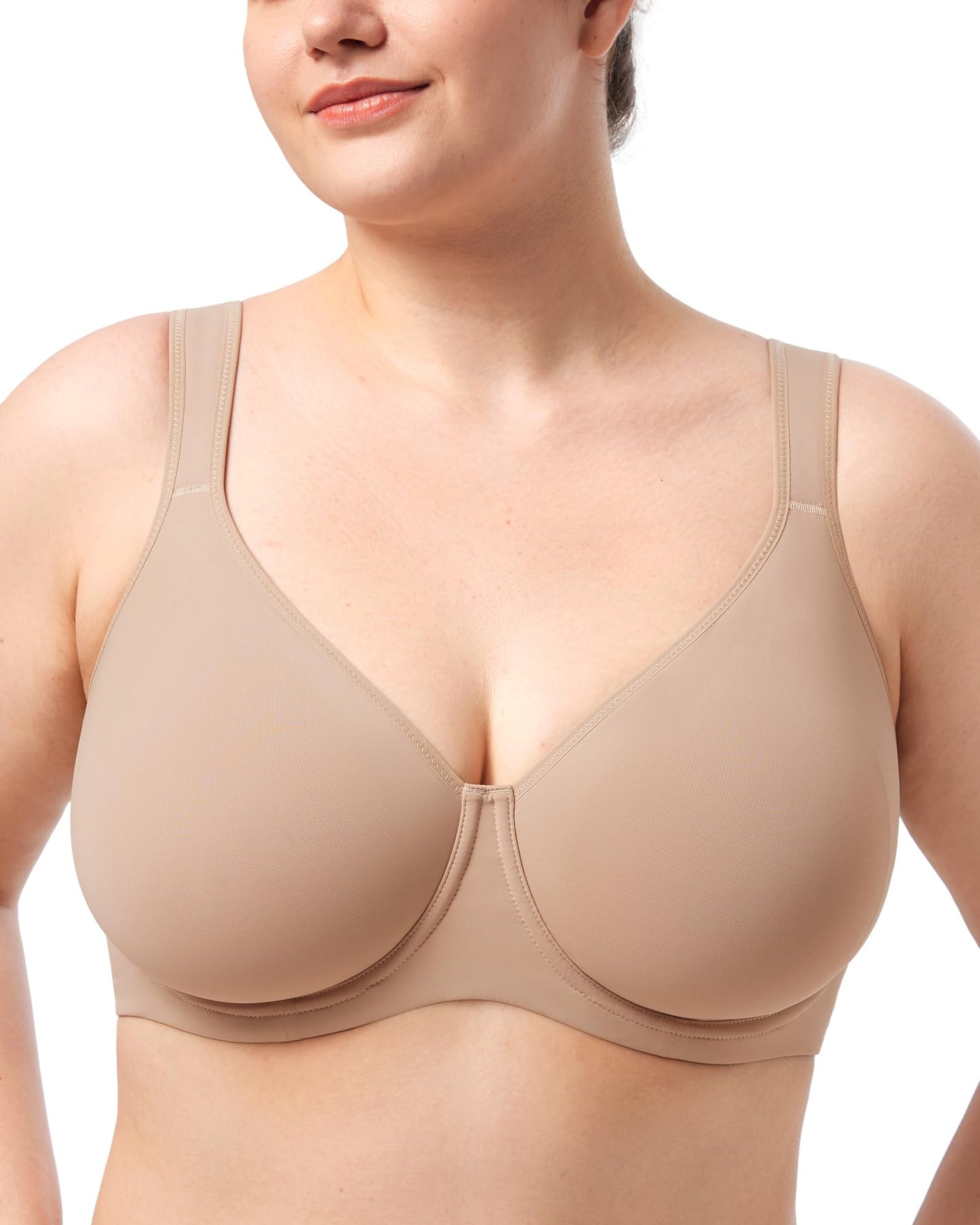 HSIA Bras for Women Minimizer Full Coverage, Plus Size T Shirt Unlined Underwire Smooth Bra, Seamless Cups Joan Ultimate Soft