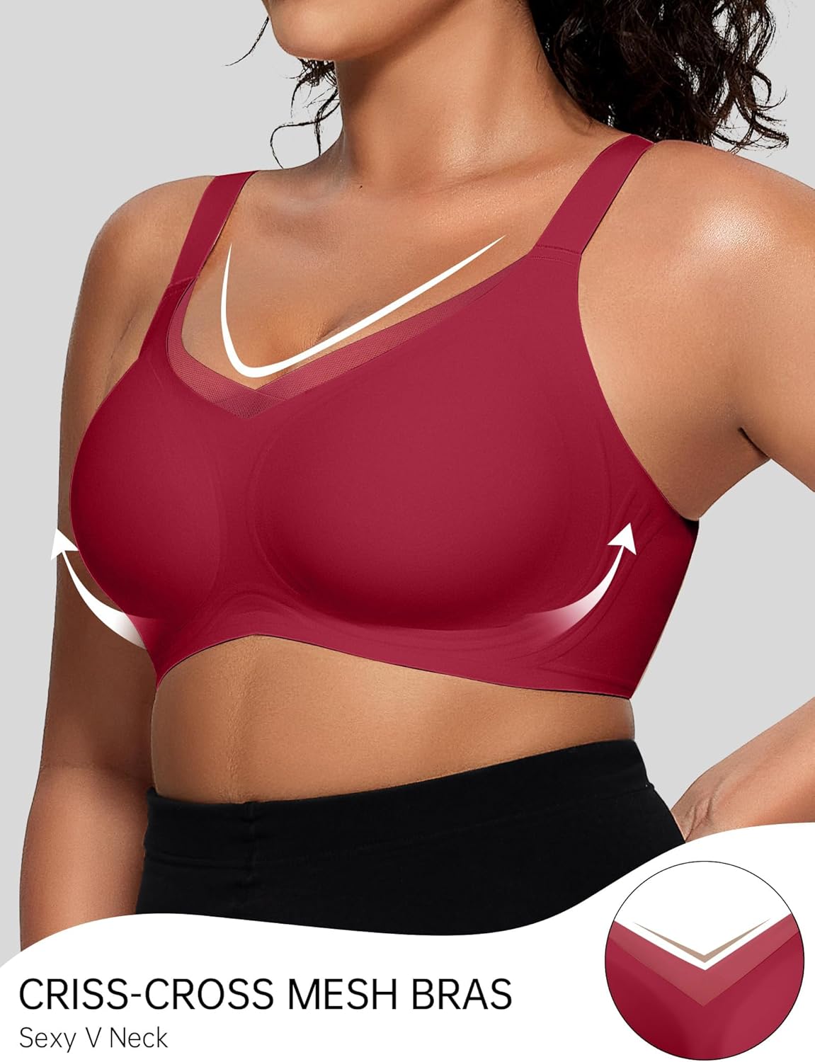 OEAK Womens Wireless Jelly Bras V Mesh Comfortable Bralette Supportive Tshirt Bra No Underwire Seamless Push Up Everyday Bras