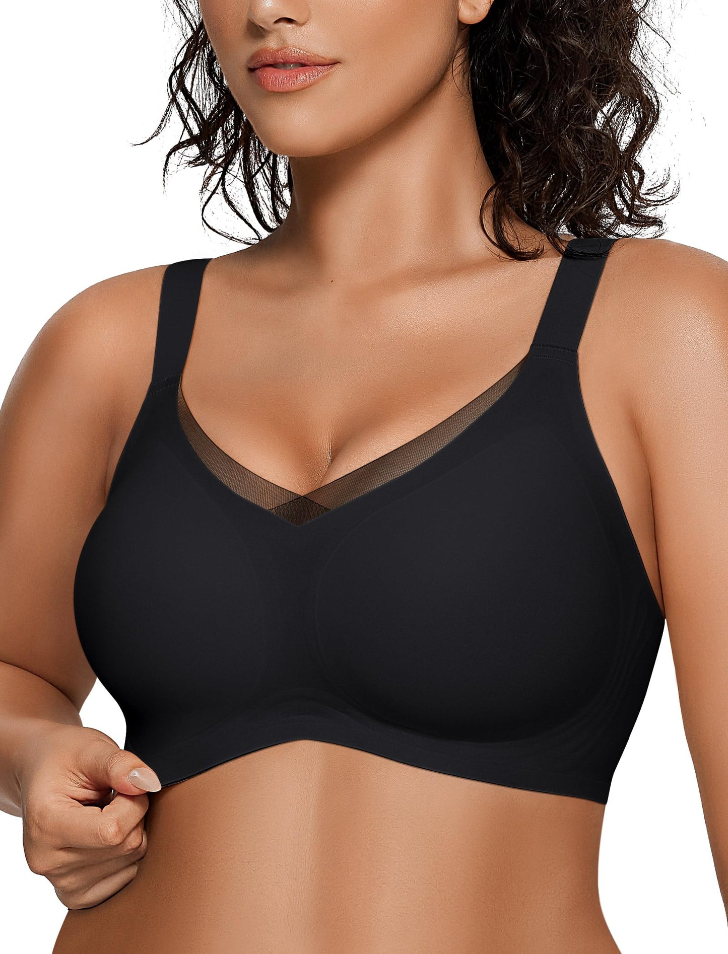 OEAK Womens Wireless Jelly Bras V Mesh Comfortable Bralette Supportive Tshirt Bra No Underwire Seamless Push Up Everyday Bras